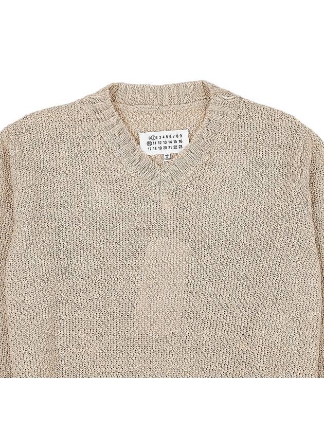 V-neck Basket Weave Hemp Knit Top Beige - MAISON MARGIELA - BALAAN 4