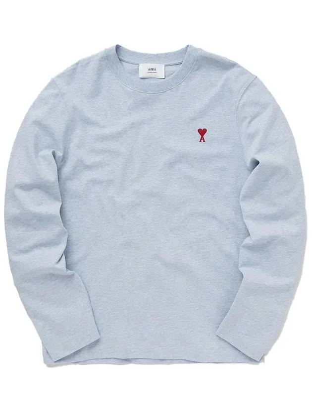 Chain Stitch Heart Logo Long Sleeve T-Shirt Blue - AMI - BALAAN 2