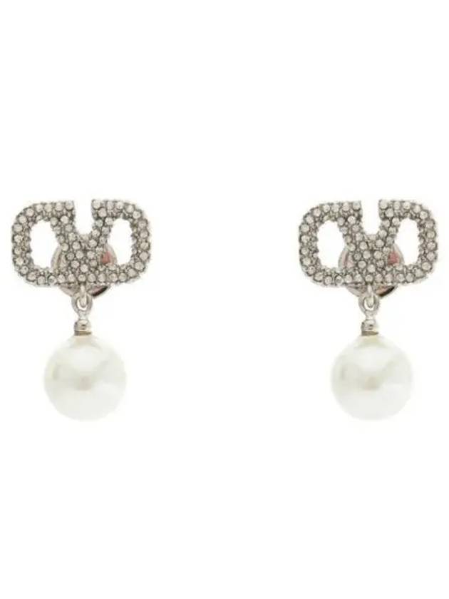 5W0J0E36 QVS K0W 5W2J0E36 Swarovski pearl V logo earrings - VALENTINO - BALAAN 1