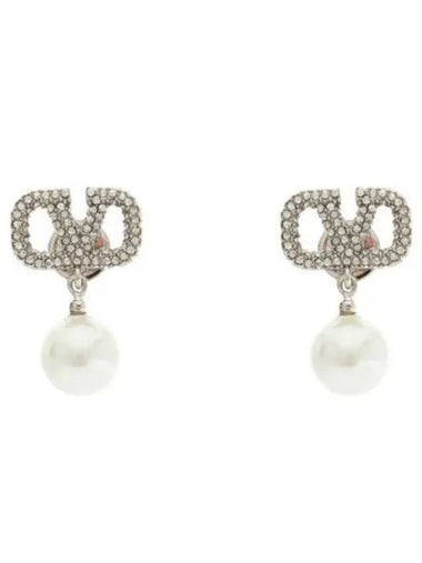 Swarovski Pearl V Logo Earrings Silver - VALENTINO - BALAAN 1