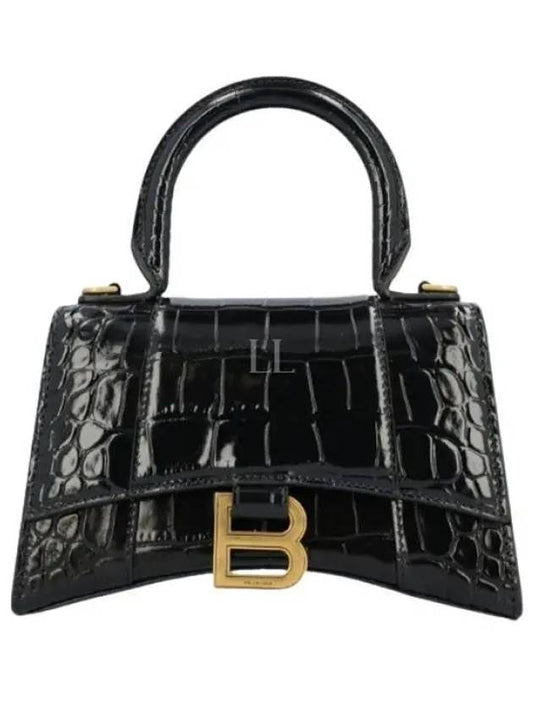 Hourglass Crocodile Embossed Leather XS Tote Bag Black - BALENCIAGA - BALAAN 2