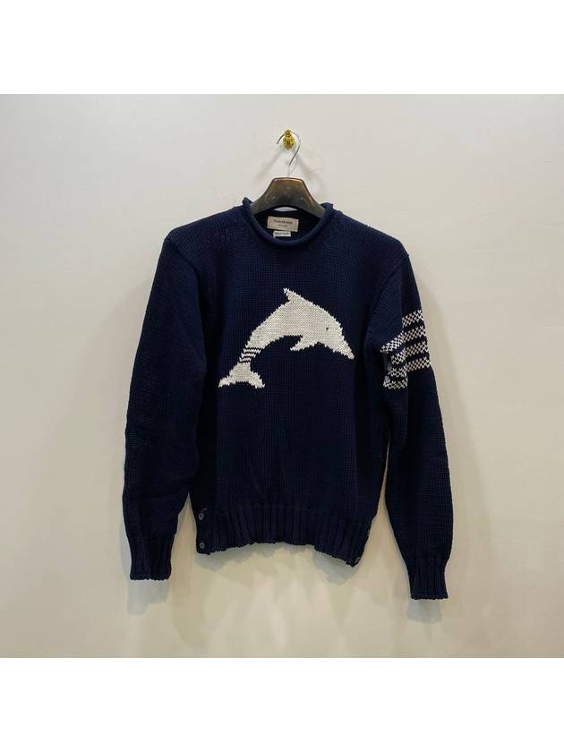 Dolphin Classic Crew Neck Pullover Knit Top Navy - THOM BROWNE - BALAAN 3