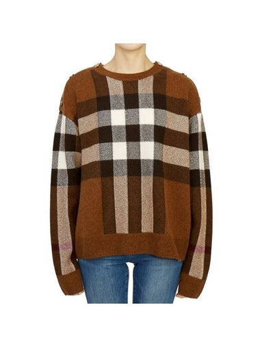 Check Wool Cashmere Knit Top Brown - BURBERRY - BALAAN 1