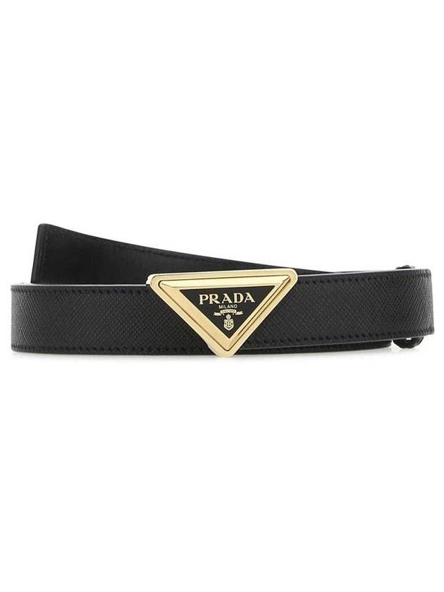 Triangle Logo Buckle Leather Belt Black - PRADA - BALAAN 1