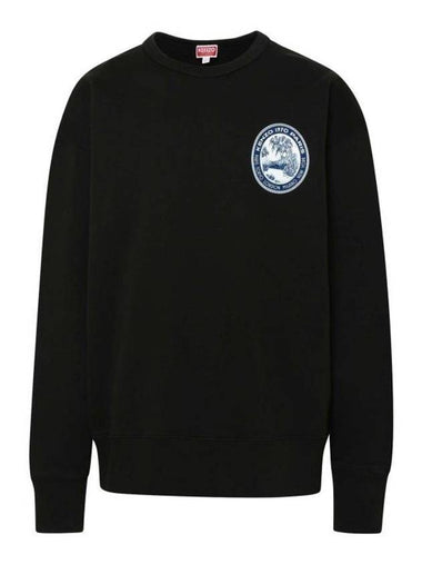 Logo Patch Crew Neck Sweatshirt Black - KENZO - BALAAN 1