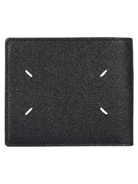 Stitched Bifold Leather Half Wallet Black - MAISON MARGIELA - BALAAN 2