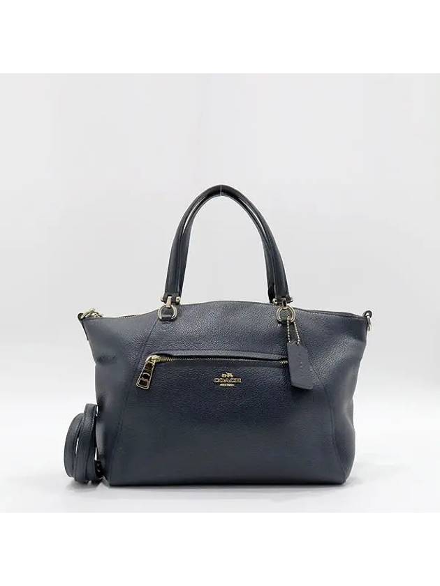 58874 Navy leather satchel tote bag shoulder strap 2WAY - COACH - BALAAN 1