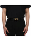 Gold V Logo Signature Leather Belt Black - VALENTINO - BALAAN 2