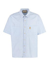 Patch Short Sleeve Shirt Blue - GUCCI - BALAAN 2