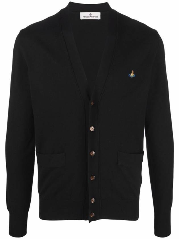 Men's Embroidered Logo Wool Cardigan Black - VIVIENNE WESTWOOD - BALAAN 1