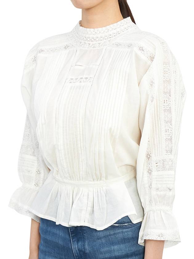 Women's Lace Crew Neck Cotton Blouse White - VANESSA BRUNO - BALAAN 3