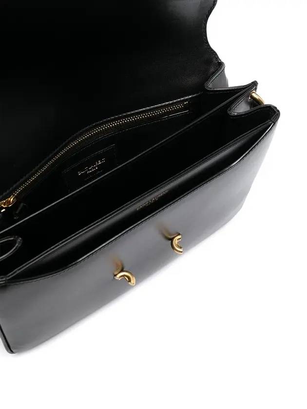 Le Maillon Smooth Leather Satchel Shoulder Bag Black - SAINT LAURENT - BALAAN 4