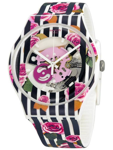 Swatch Rose Explosion Rose Patterned See Through Dial Rose Patterned Silicone  Unisex Watch SUOW110 - SWATCH - BALAAN 1