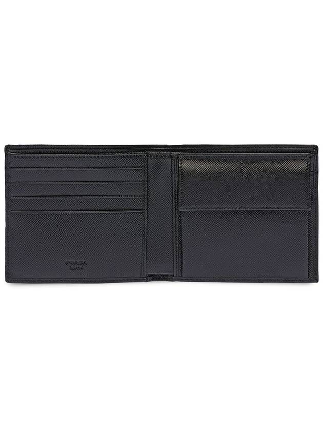 Men's Silver Hardware Logo Saffiano Half Wallet Black - PRADA - BALAAN 4