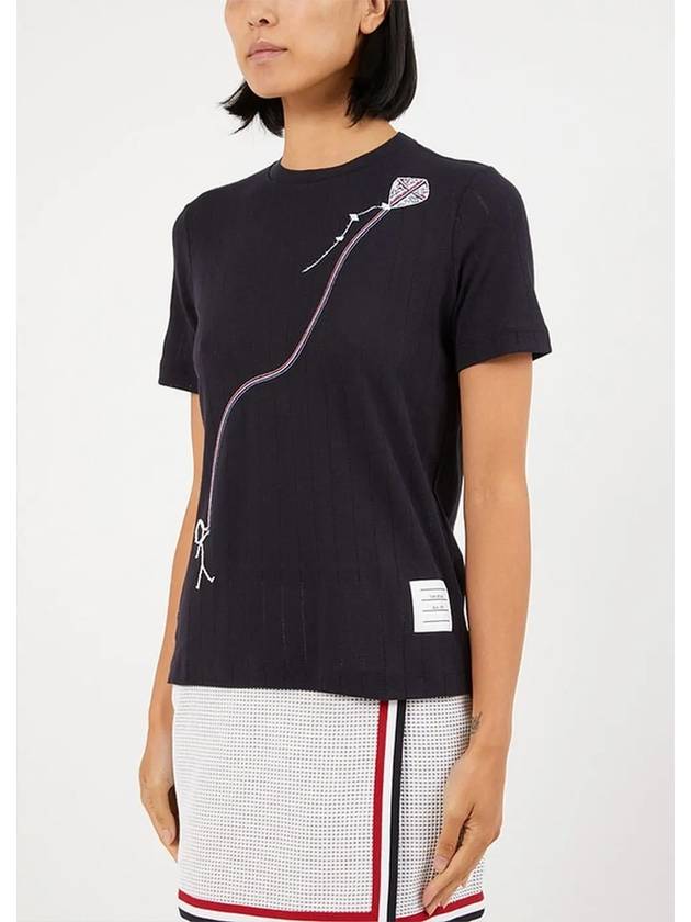 Cotton Mrs Tom Kite Embroidery Short Sleeve T-Shirt Navy - THOM BROWNE - BALAAN 5