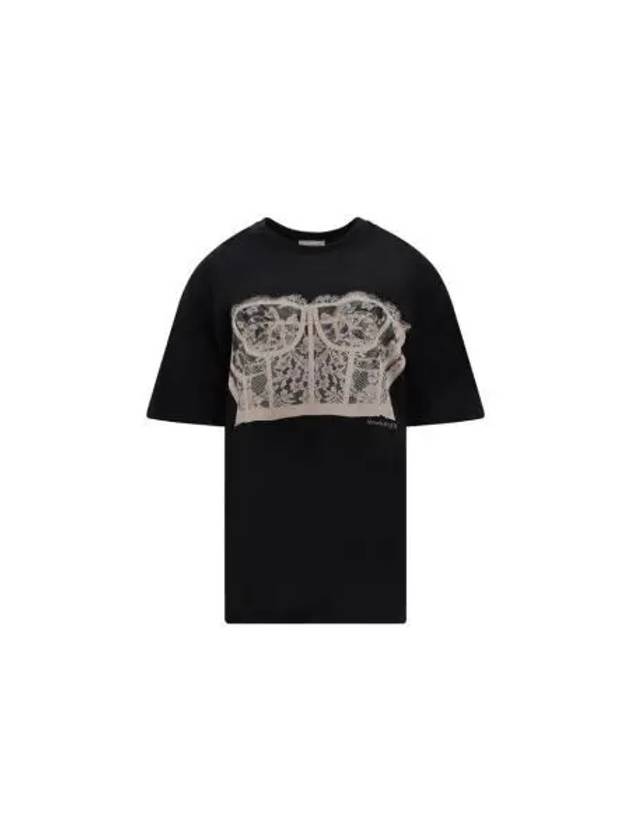 Lace Corset Print Short Sleeves T-Shirt Black - ALEXANDER MCQUEEN - BALAAN 2