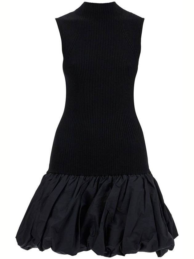 black knit racer cut dress with high neck and flared skirt - ROTATE - BALAAN 1