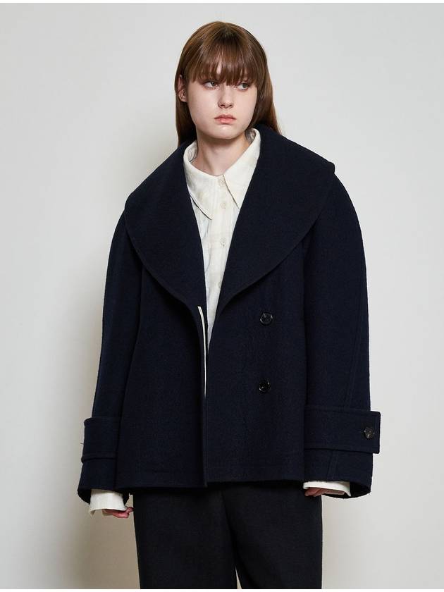 Oversized Shawl Collar Half CoatNavy - MU:ARVO - BALAAN 1