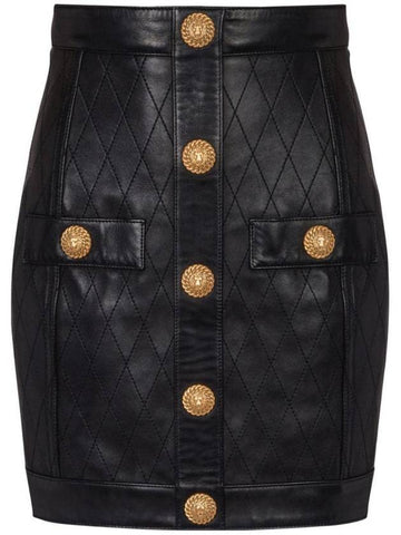 Button topstitched leather pencil skirt black - BALMAIN - BALAAN 1