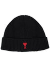 Heart Logo Wool Beanie Black - AMI - BALAAN 3