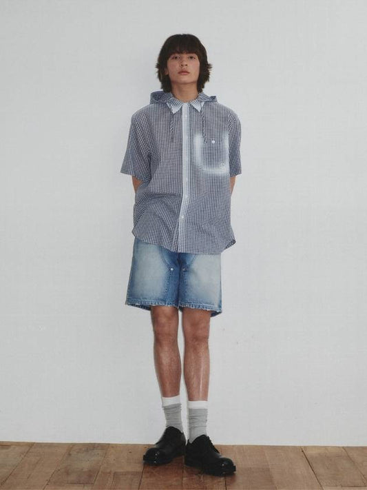 Checked Pattern Spray Hoodie Shirt_Navy - KINETO - BALAAN 2