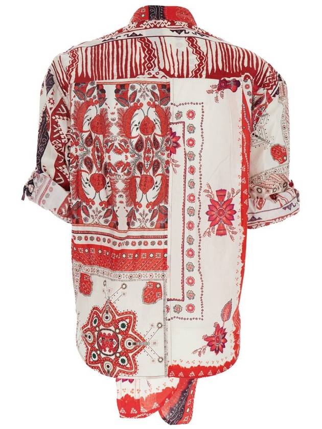 'Nath' Red Shirt With Tie-Down Bottom And All-Over Printed Motif In Cotton Woman - ISABEL MARANT ETOILE - BALAAN 2