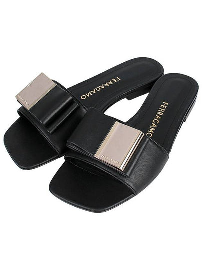 Double Bow Slippers Black - SALVATORE FERRAGAMO - BALAAN 2