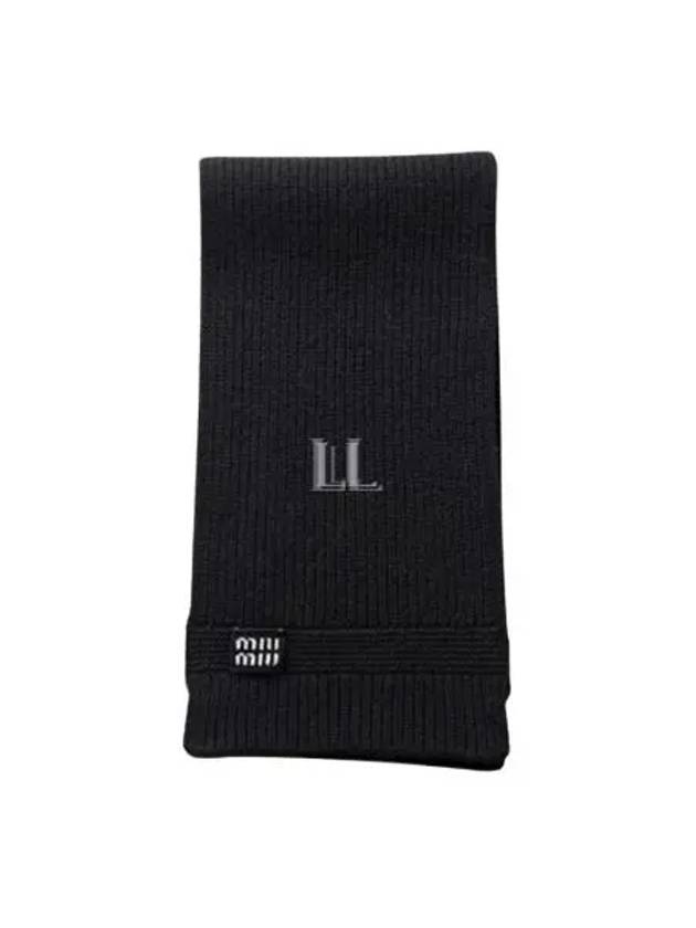 Intarsia Logo Wool Cashmere Muffler Black - MIU MIU - BALAAN 2