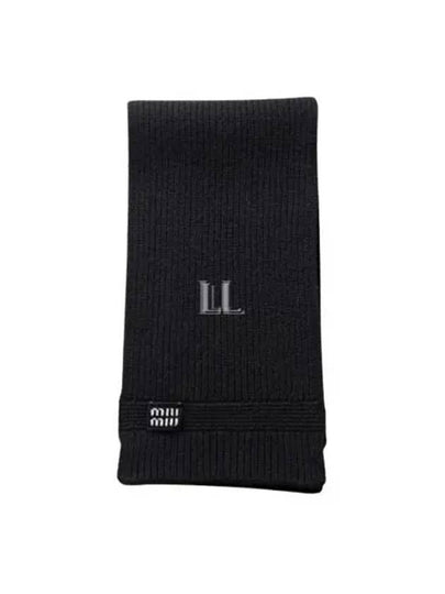 Intarsia Logo Wool Cashmere Muffler Black - MIU MIU - BALAAN 2