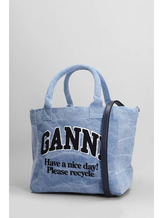 Embroidered Logo Small Tote Bag Blue - GANNI - BALAAN 4