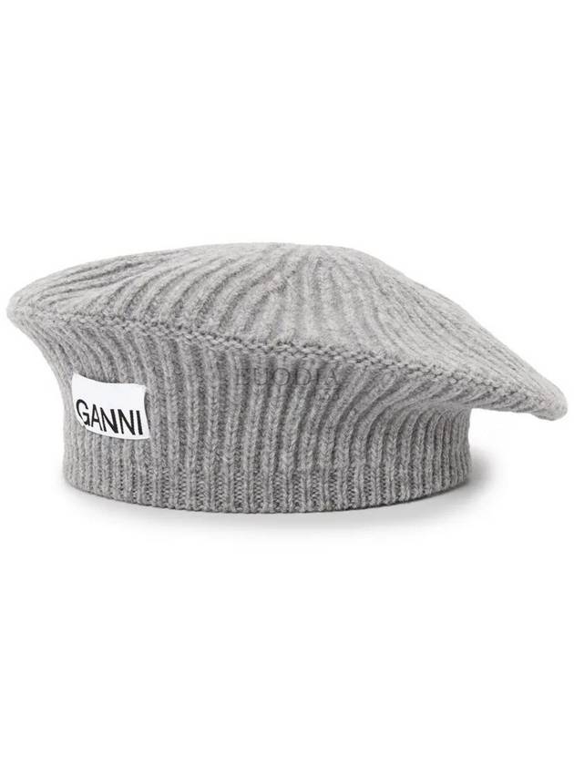 Logo Rib Edge Wool Beret Paloma Melange - GANNI - BALAAN 3