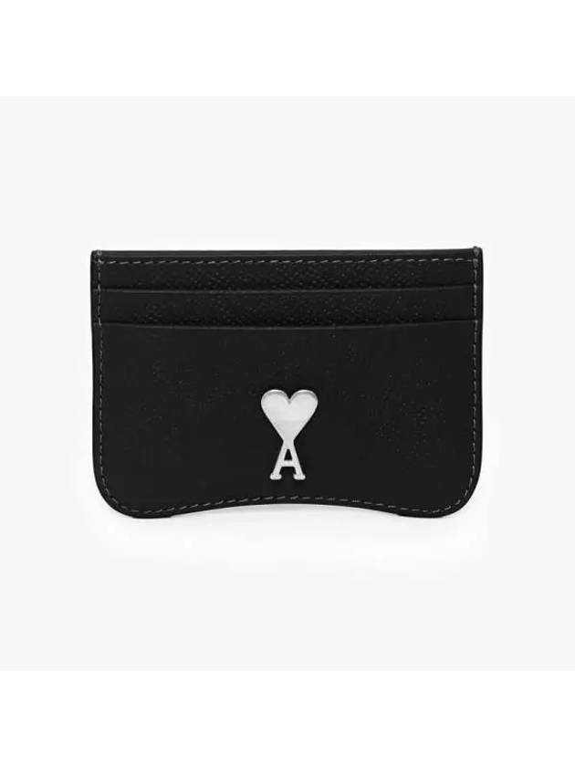 Metal Logo Leather Card Wallet Silver Black - AMI - BALAAN 3