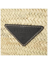 triangle leather logo raffia tote bag - PRADA - BALAAN.