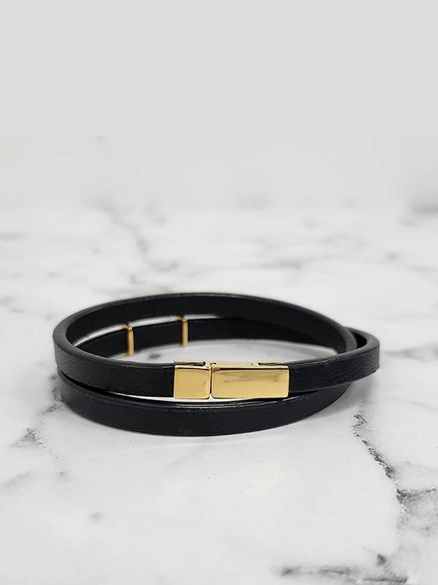 Opyum Double Wrap Leather Bracelet Black - SAINT LAURENT - BALAAN 7