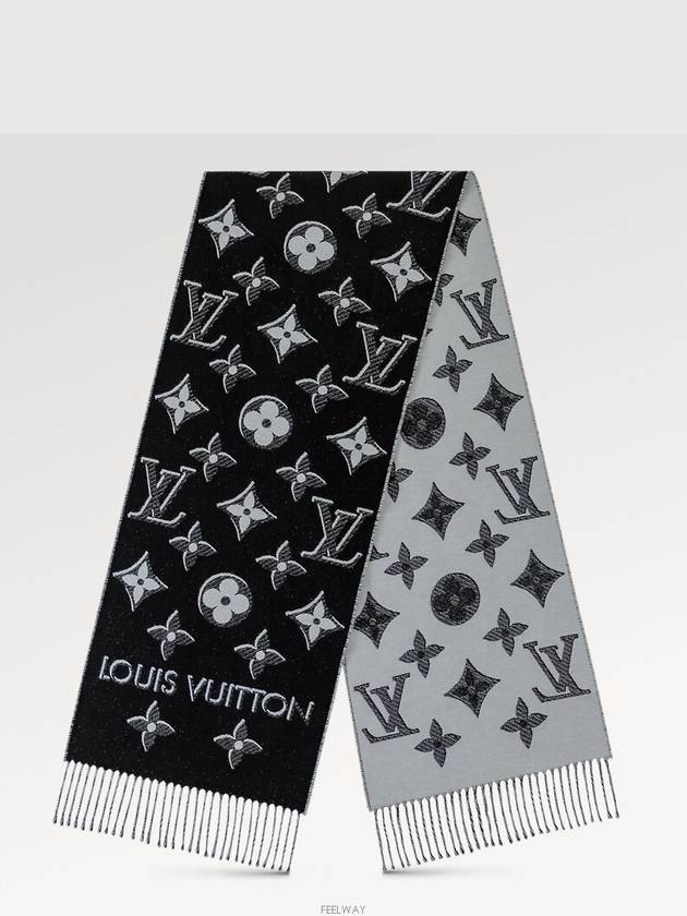 LV Essential Monogram Shine Wool Scarf Black - LOUIS VUITTON - BALAAN 3