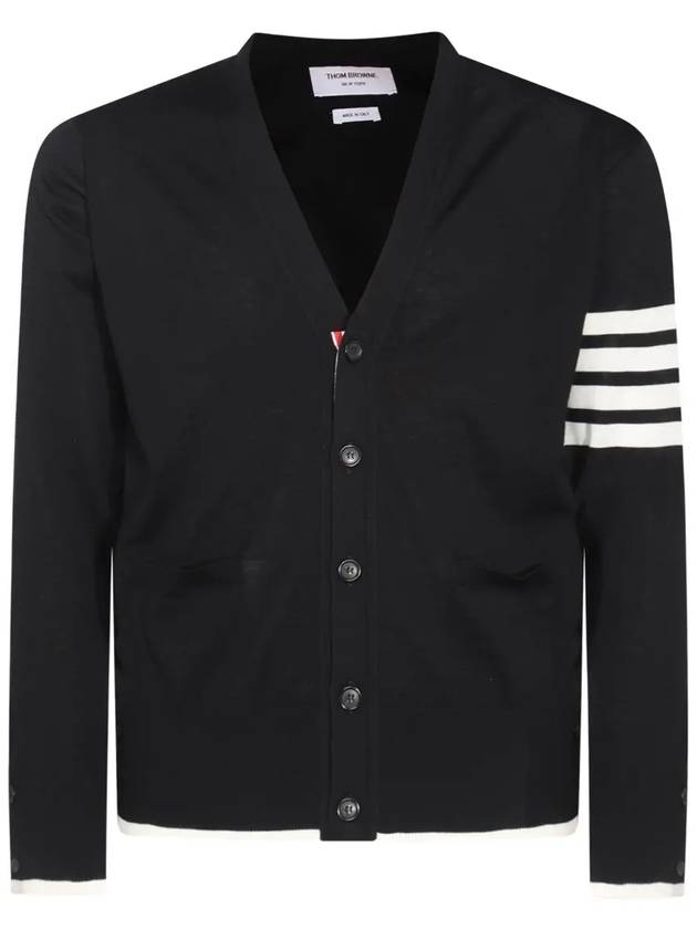 Fine merino wool 4 bar relaxed fit cardigan - THOM BROWNE - BALAAN 1