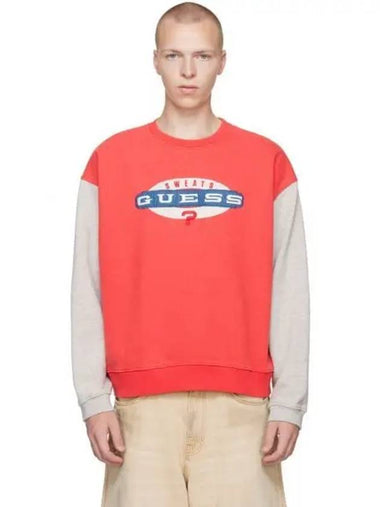 Red Gray Crew Neck Sweatshirt 231603M204003 271152 1149175 - GUESS - BALAAN 1