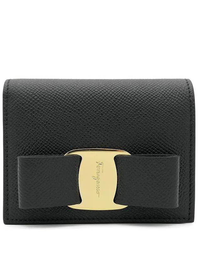 Vara Bow Gloss Flap Half Wallet Black - SALVATORE FERRAGAMO - BALAAN 2