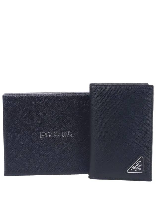 Saffiano Triangular Logo Flap Card Wallet Black - PRADA - BALAAN 5