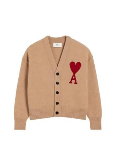 De Coeur Logo Wool Cardigan Camel - AMI - BALAAN 2