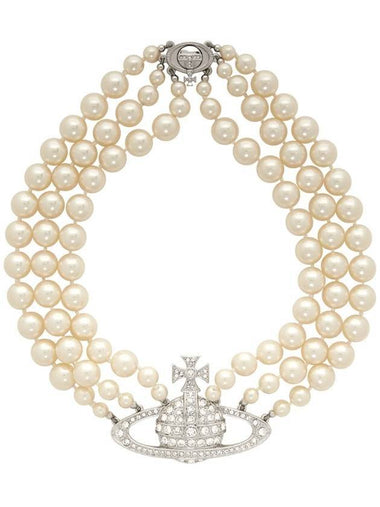 Three Row Pearl  Relief Platinum Choker Silver - VIVIENNE WESTWOOD - BALAAN 1