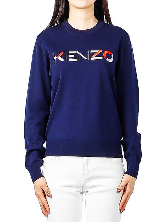 embossed logo embroidery knit top navy - KENZO - BALAAN.