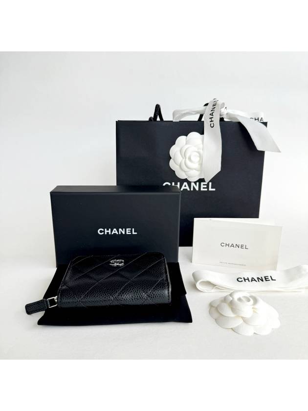 Classic Zipped Coin Purse Grained Calfskin Silver Black - CHANEL - BALAAN 10