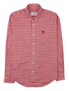 Small Heart Logo Gingham Button Long Sleeves Shirt Red - AMI - BALAAN 2