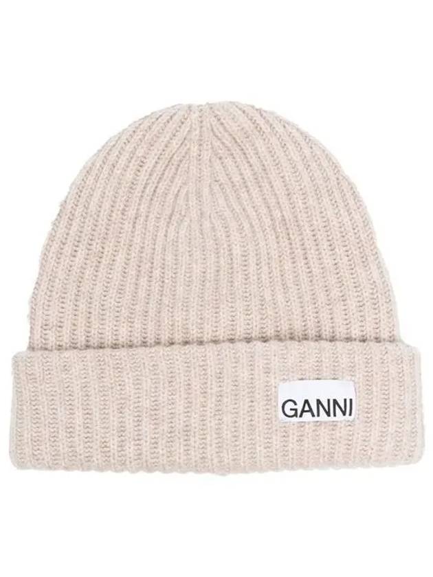 Logo Patch Knit Beanie Sand - GANNI - BALAAN 4