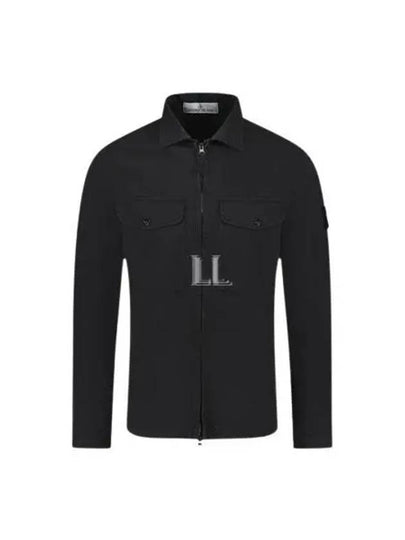 Organic Stretch Cotton Satin Long Sleeve Shirt Black - STONE ISLAND - BALAAN 2