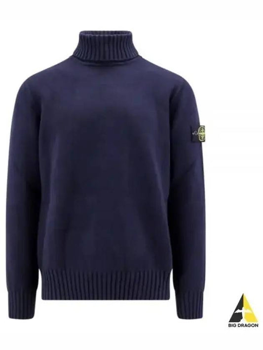 Wappen Patch Loose Fit Cotton Turtleneck Navy - STONE ISLAND - BALAAN 1