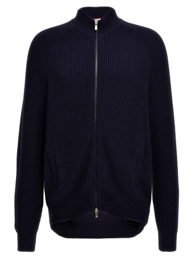 Ribbed Cotton Full-Zip Cardigan Navy - BRUNELLO CUCINELLI - BALAAN 2