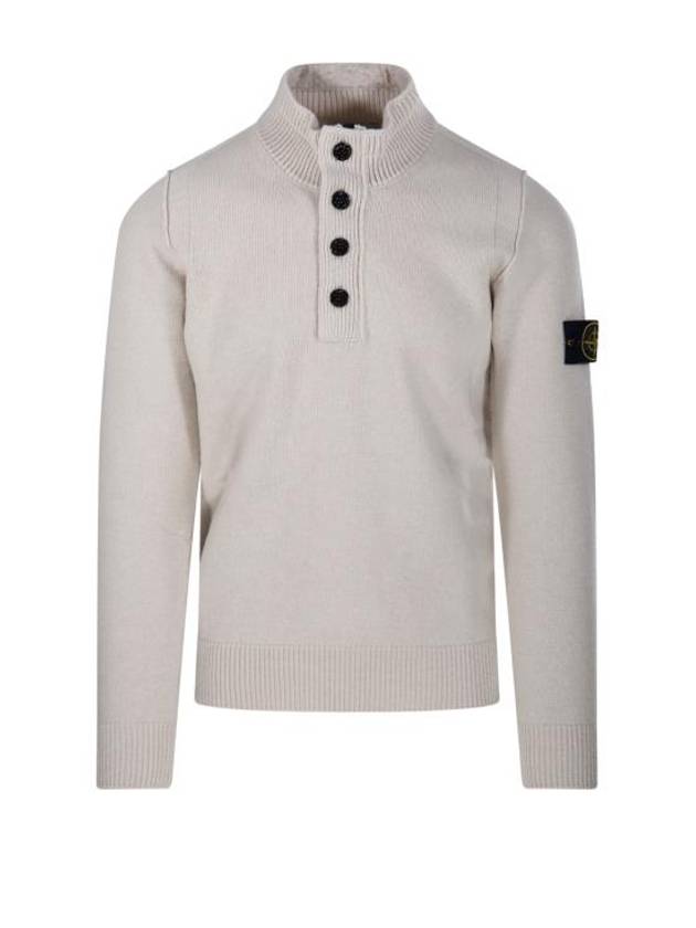 Wappen Patch Half Button Lambswool Knit Top Plaster - STONE ISLAND - BALAAN 2