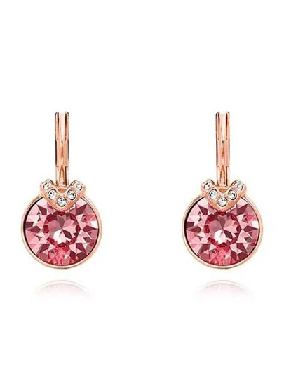 Bella V Round Drop Earrings Pink Rose Gold - SWAROVSKI - BALAAN 2